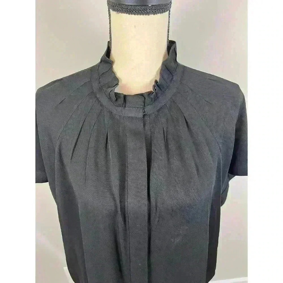 Zero + Maria Cornejo Black Womens 14 Blouse High Neck Ruffle Short Sleeve Button - Picture 2 of 13